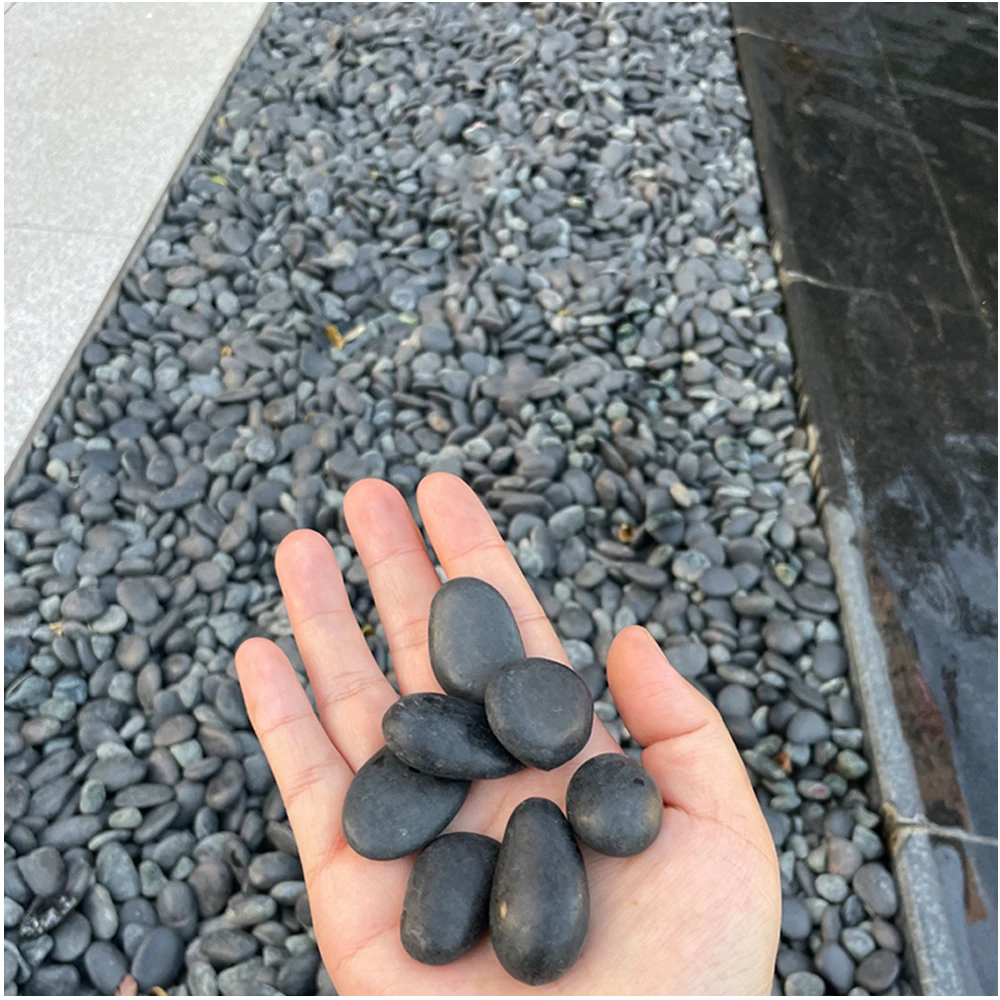Polished Small Flat Black Washed River Garden Pebbles Stone