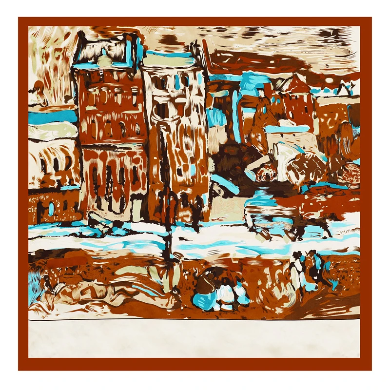 Fashion summer graffiti shawl satin scarf printed 90cm x 90cm customised silk or satin head scarf in bult