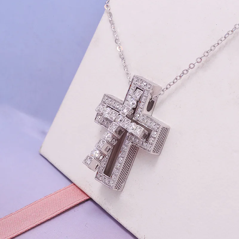 2 in 1 Iced Out Hip hop Cross Pendant High Quality Natural Diamond Bling Cross Charm Necklace Trendy Wholesale Religious Pendant