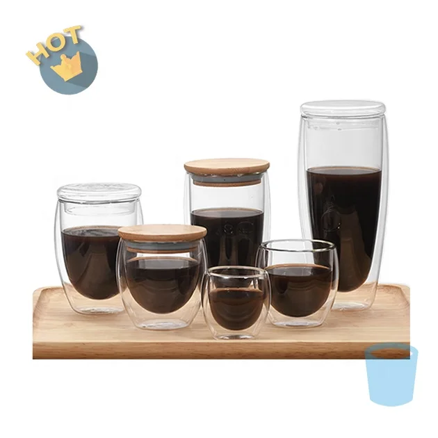 Wholesale Insulate Double Wall Borosilicate Glass Cup With Lid Coffee Cup Unique Tea Cups