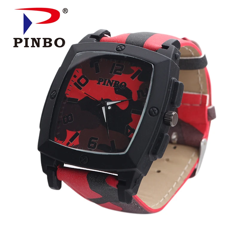 hot selling custom your logo Leather Band  classic wrist watch cheapest Quartz Geneva sport camouflage Watches for boy