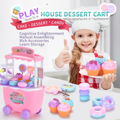 Kids play house Cake Candy donuts cart toy Pretend Play Food Dessert shop Set Toy for trolley kitchen