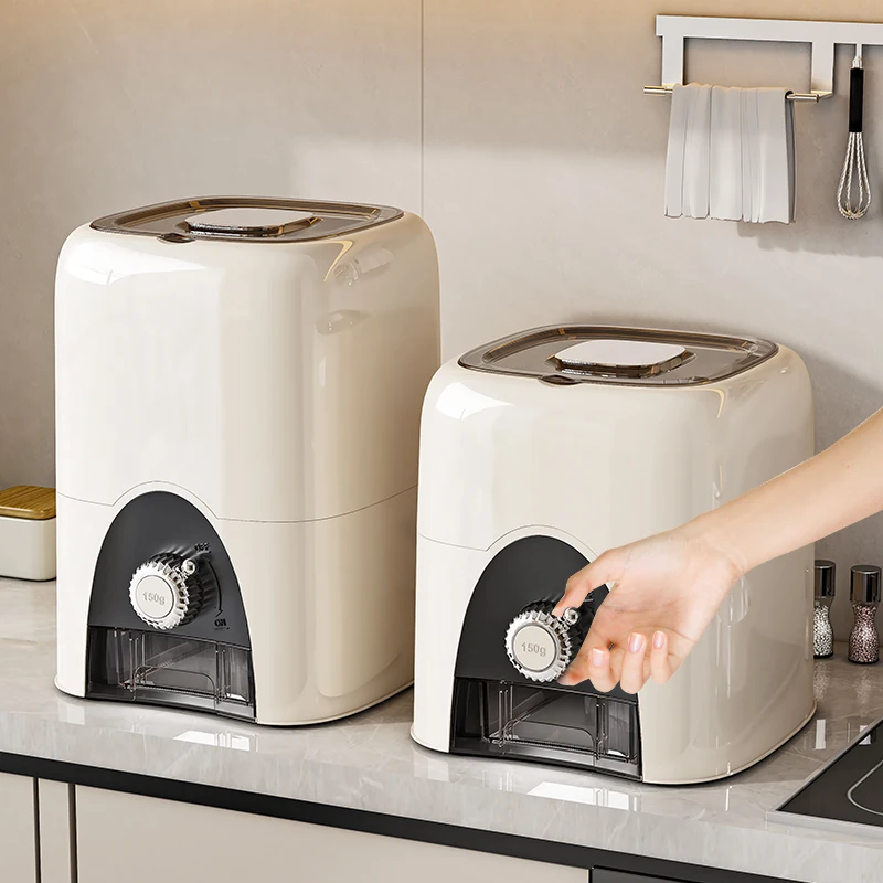 Foldable Plastic Moisture-Proof Kitchen Storage Box Bulk Dry Food Containers with Measuring Cup for Rice Cereal Grain Tea