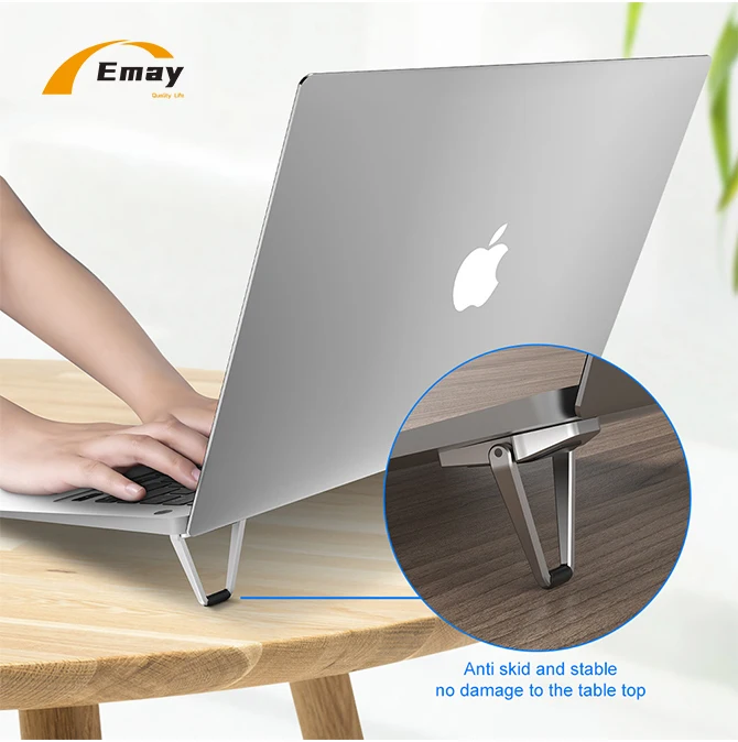 High Quality Mini Laptop Stand Shiel Shape Repeatable  Aluminium Laptop Stand  Portable Free Standing Foldable