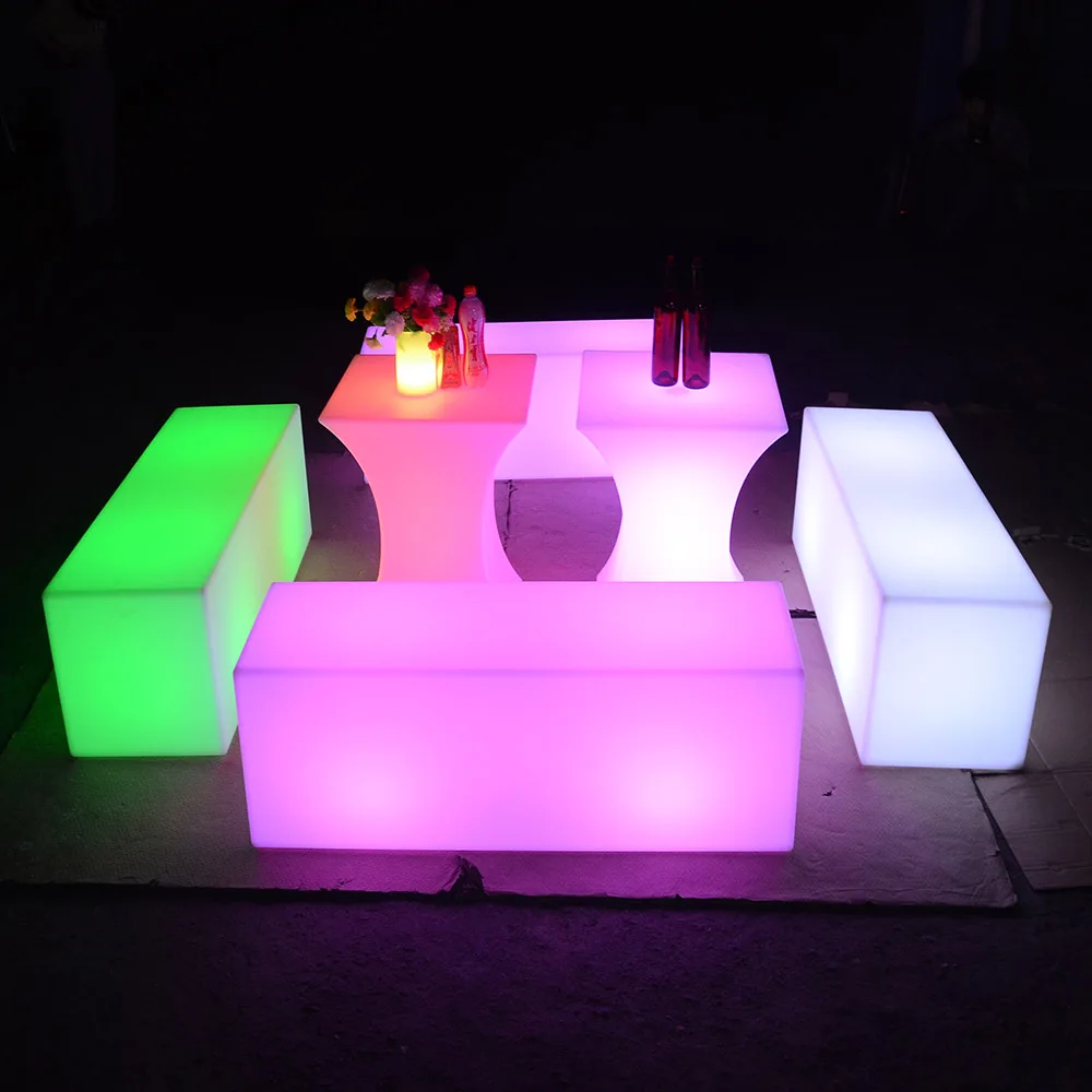 Portable LED bar nightclub furniture table rechargeable colorful illuminated PE led high bar table for party event