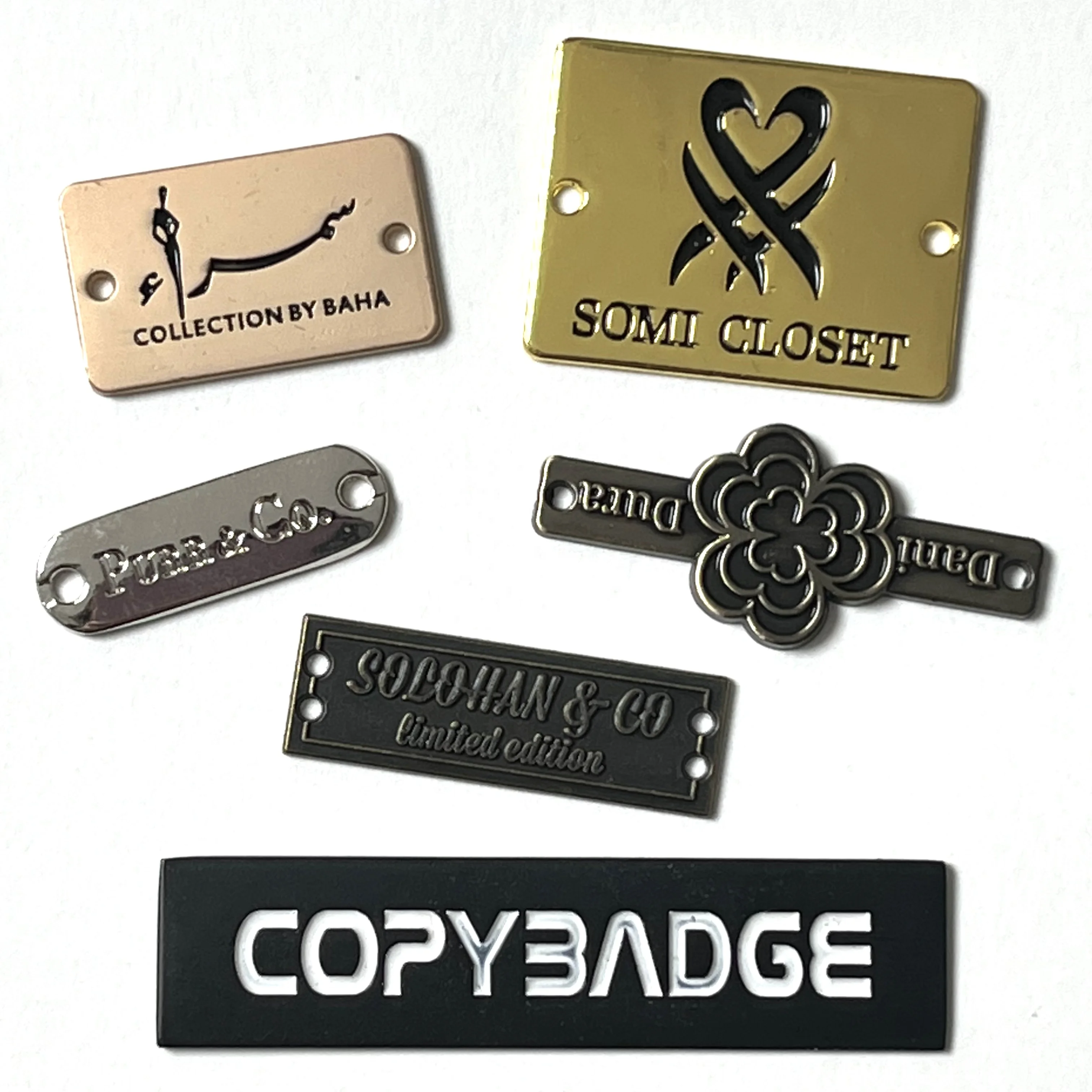 Fashion design engraved brand name custom metal logo labels tag for clothing