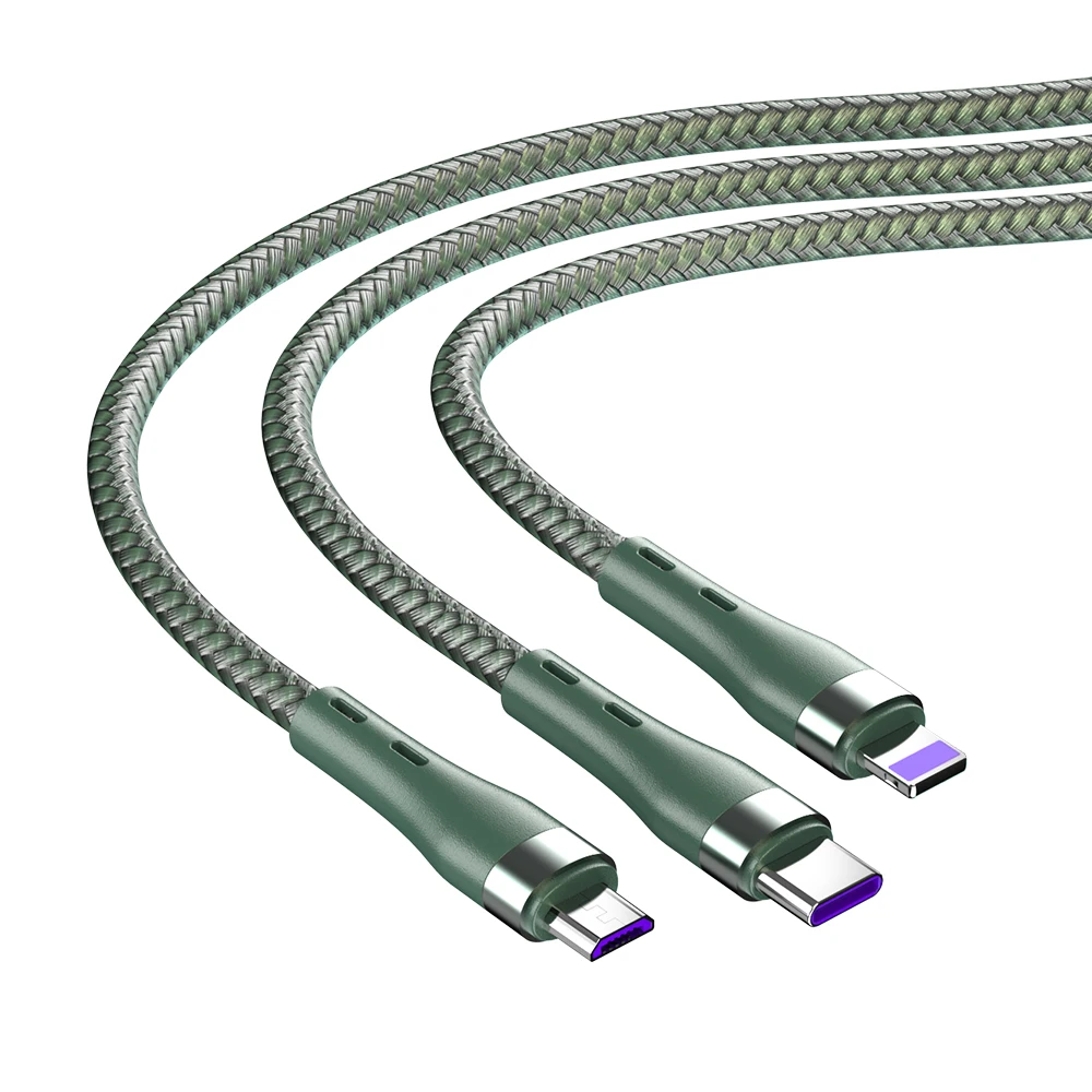 3 в 1 Micro Type C для iPhone USB плетеный кабель для передачи данных Зарядка с коробкой