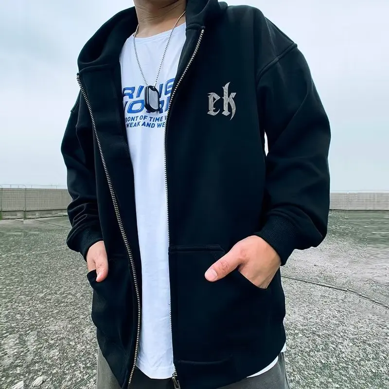 Full Zip Up Hoodie French Terry Heavy 100% Cotton Custom Hoodies With Zipper Black Full Zip Hoodie