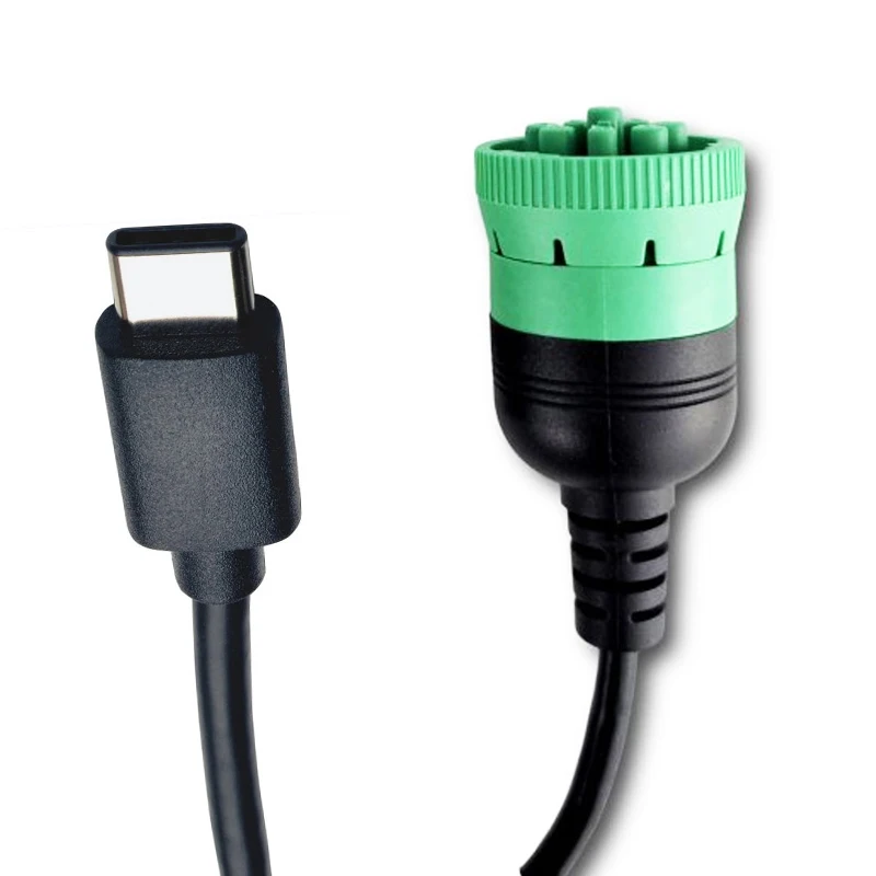 Wholesales Custom Durable Type 2 Green J1939 9pin Female To USB Type C Male Adapter Diagnostic Cable For Trucks