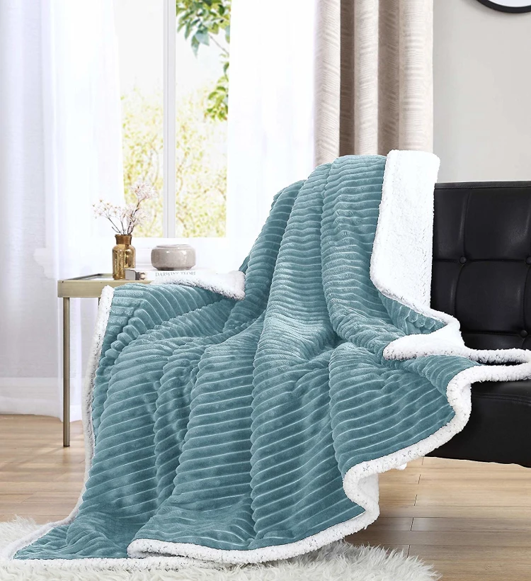 
100% polyester flannel stripe jacquard sherpa throw blanket 