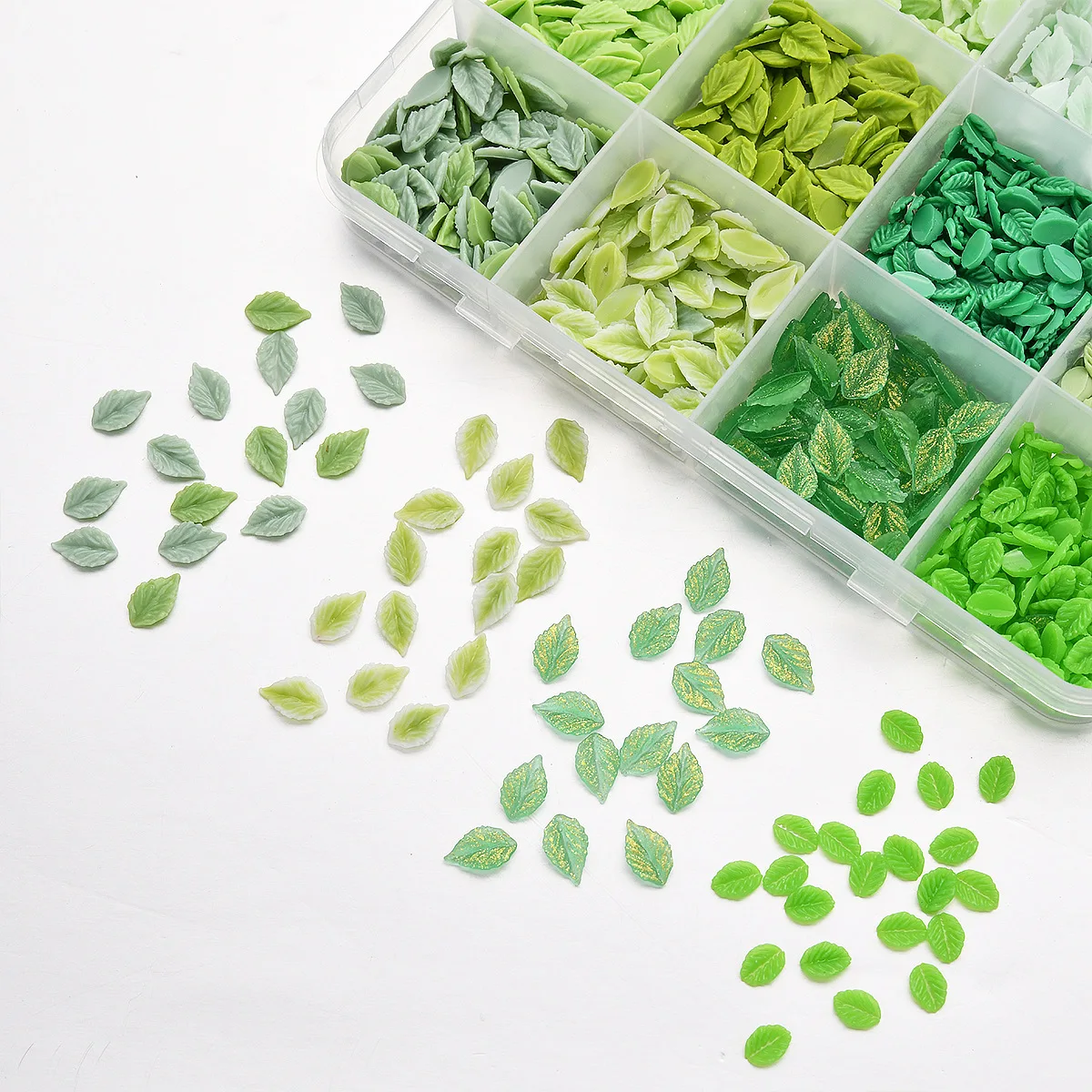 Hypoallergenic Green Leaf Nail Art Charms 3D Matte Glitter Mixed Rhinestones Leaves Nail Decorations for DIY Manicure Salon
