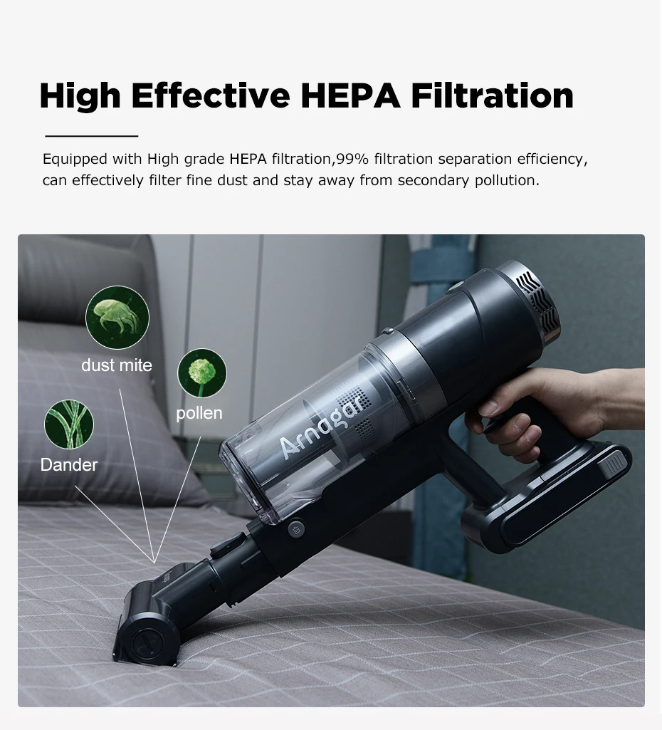 
2021 New Arnagar V12 Powerful Suction Cyclone/Hepa Filter cleaner dust Aspirator Handheld Wireless Vacuum Cleaner 
