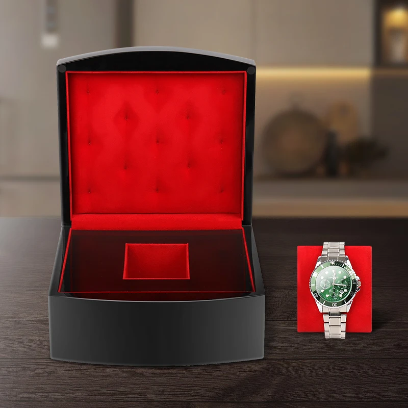 SUNDO Black piano finish wood watch box watches storage case Red velvet inner gloss wooden single watch box for gift