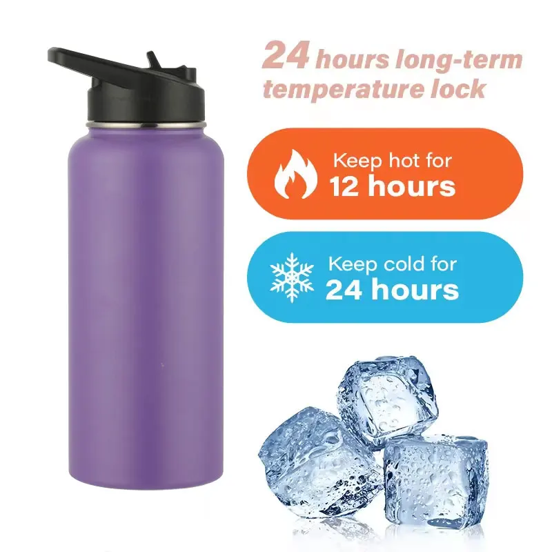 Factory Hot Sale 22oz Wholesale Blank Double Wall Stainless Steel  Sports Aqua Flask Tumbler Straight  Water Bottle With Straw