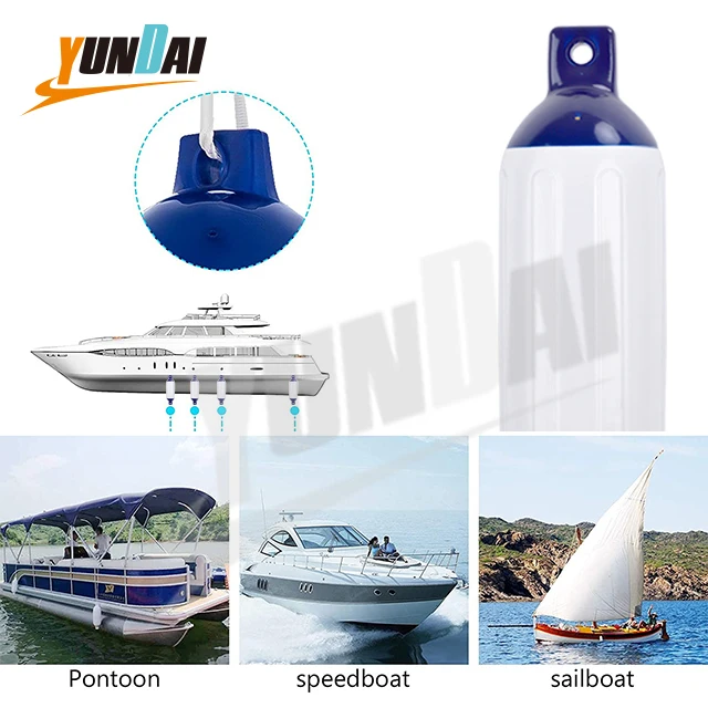 4.5x16' 520g White/Blue two-tone 4 Pack Ribbed Boat Fender PVC Floating Inflatable Yacht Buoy Fender