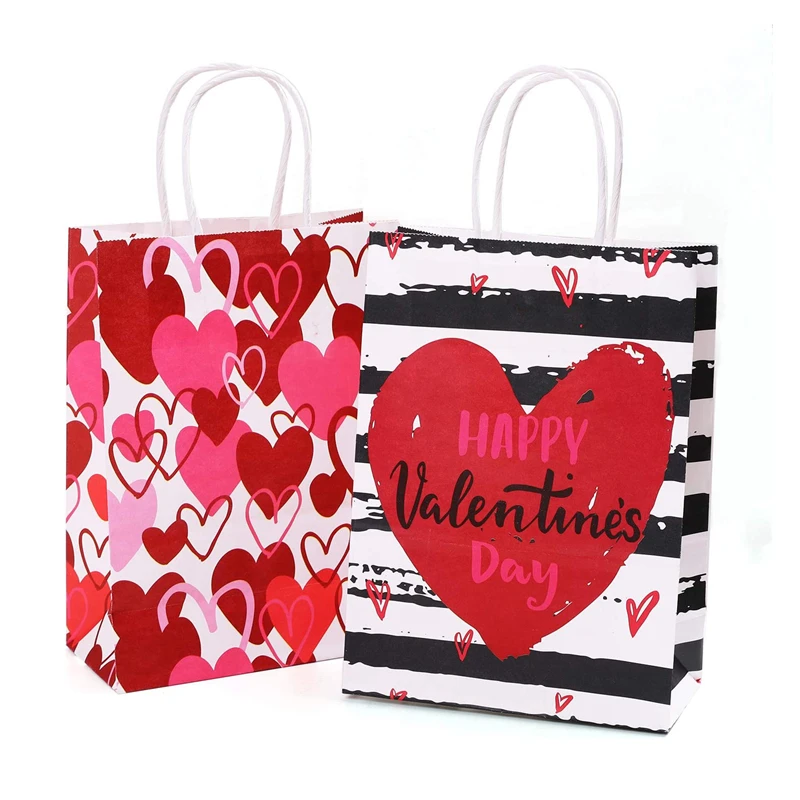 KM Mixed Style Love Heart Gift Bags Paper Gift Bag For Wedding Birthday Party Decor Valentines Day Gifts Packing Bag