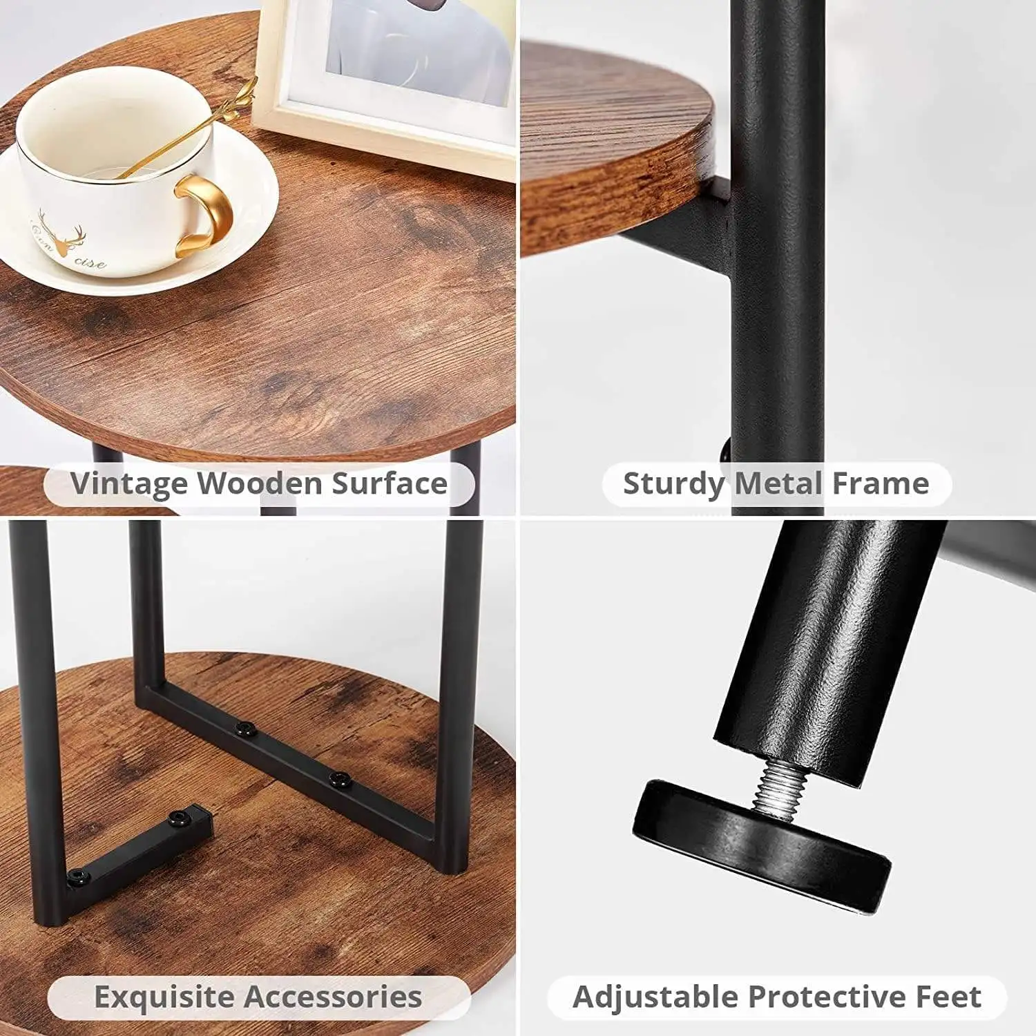 Moroccan Round Tea Tray Style Side Table Morden Modular Wood Teapoy Design Stainless Steel Modern Coffee Table Movable End Table