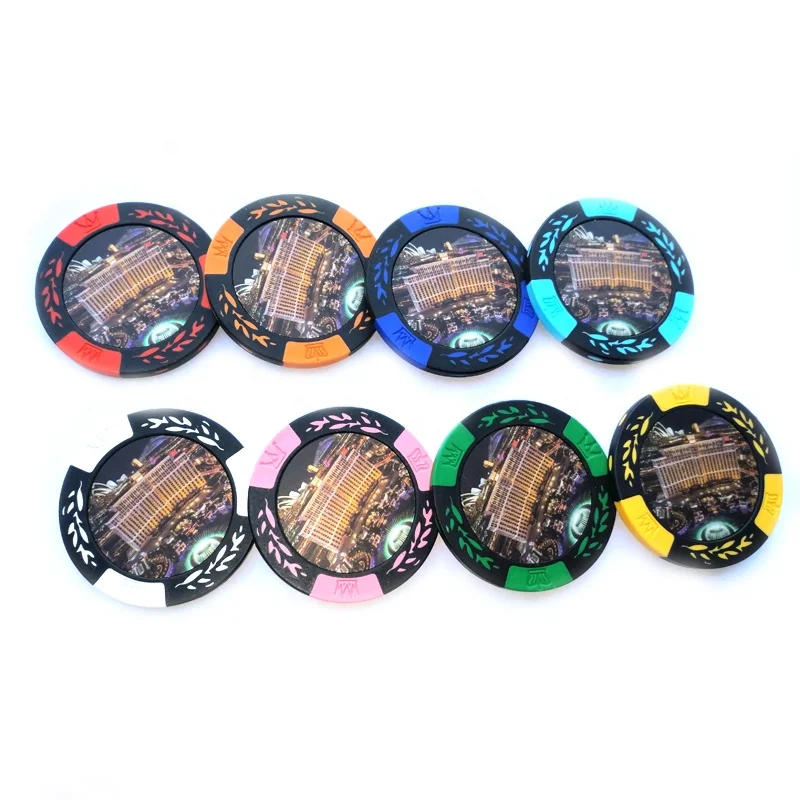 Custom made Vegas nights design 14g Two Tone Clay  Poker Chips with your labels insert