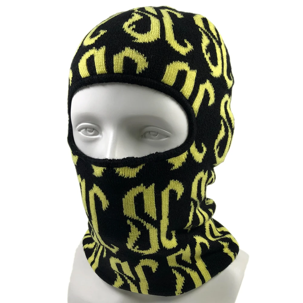 OEM Custom print ski mask with 1 hole High quality acrylic knitted jacquard balaclava Men winter outdoor cycling facemask hat
