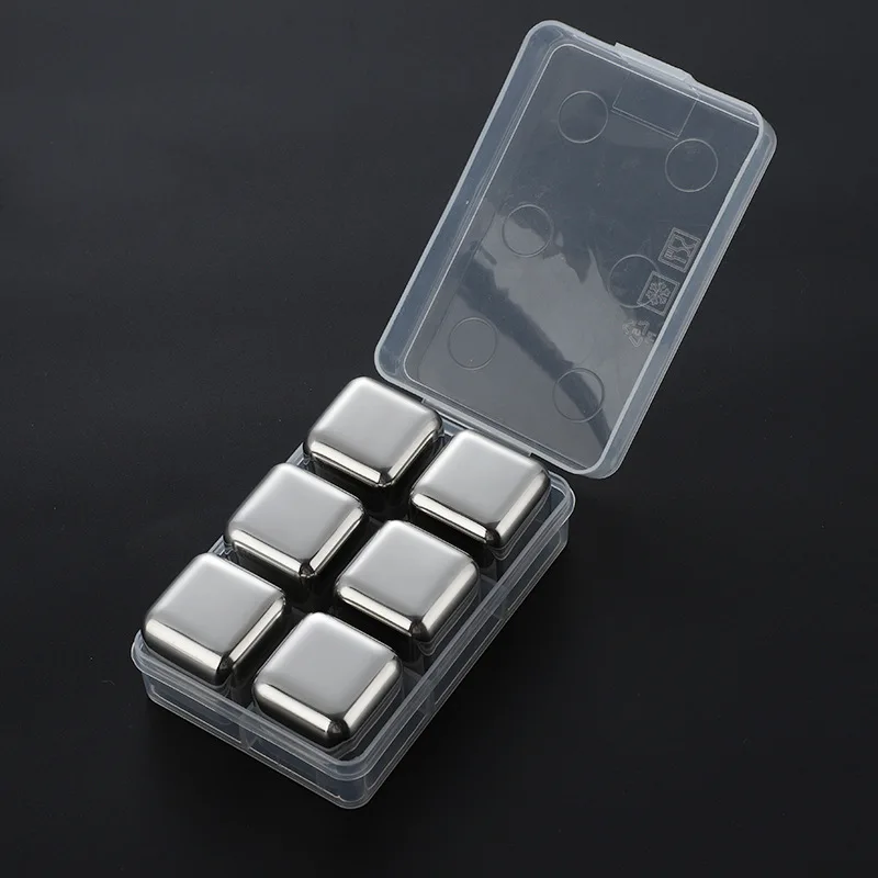 Reusable Custom Whiskey Stone Glasses Men Gift Box Set Cube Shape 304 Stainless Steel Ice Cubes Whisky Ice Stones Chilling Rocks