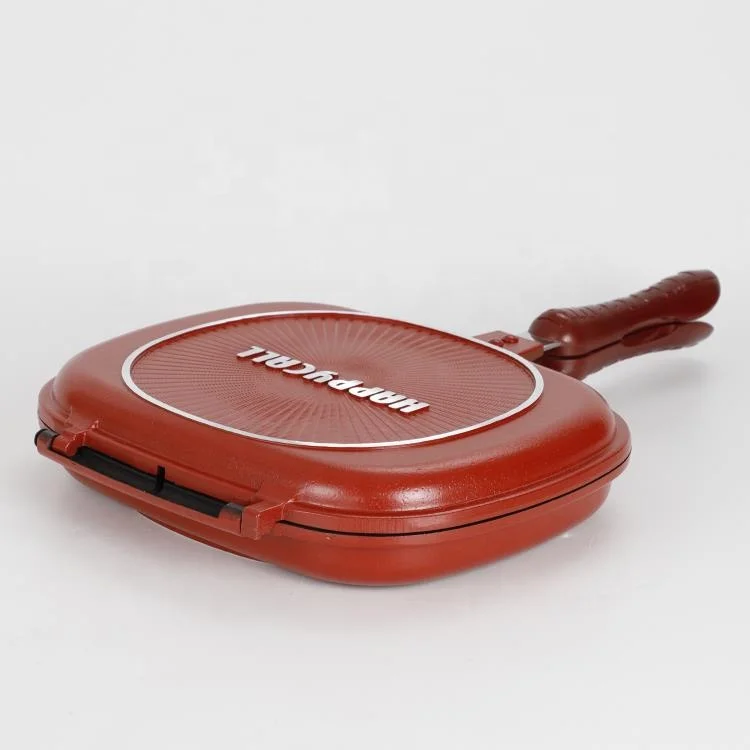 The best quality supplier 28cm red aluminum alloy double-sided non-stick barbecue frying pan