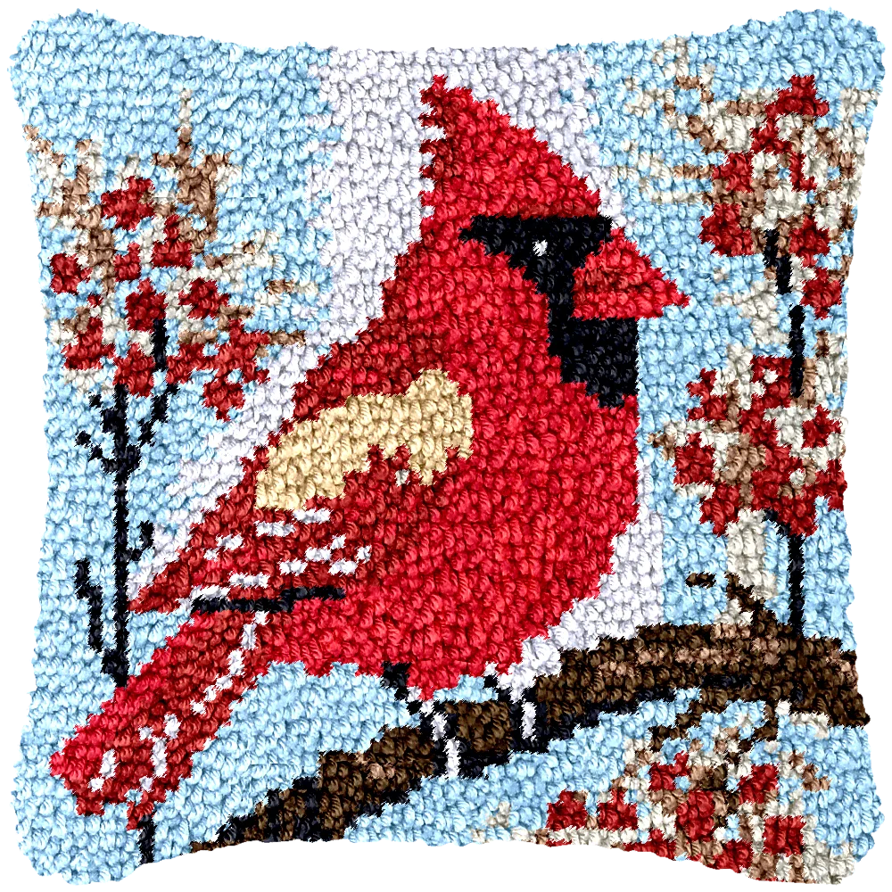Hot Selling Pre-Printed Rug Needlework DIY Pillowcase Cardinal Latch Hook Kits Pillow Crochet Yarn Cushion for Sofa Christmas