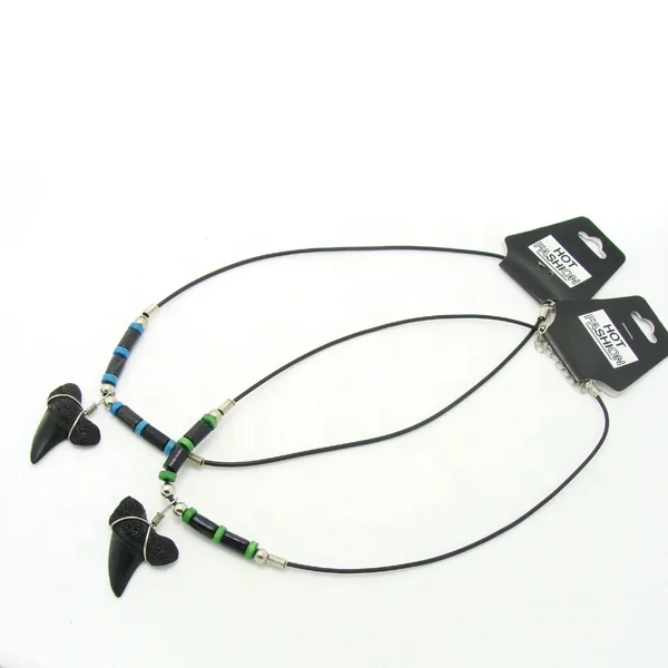 Adjustable Natural Cord Shark Tooth Pendant Necklace Shark Black Tooth Shark Long Necklace Women Jewelry