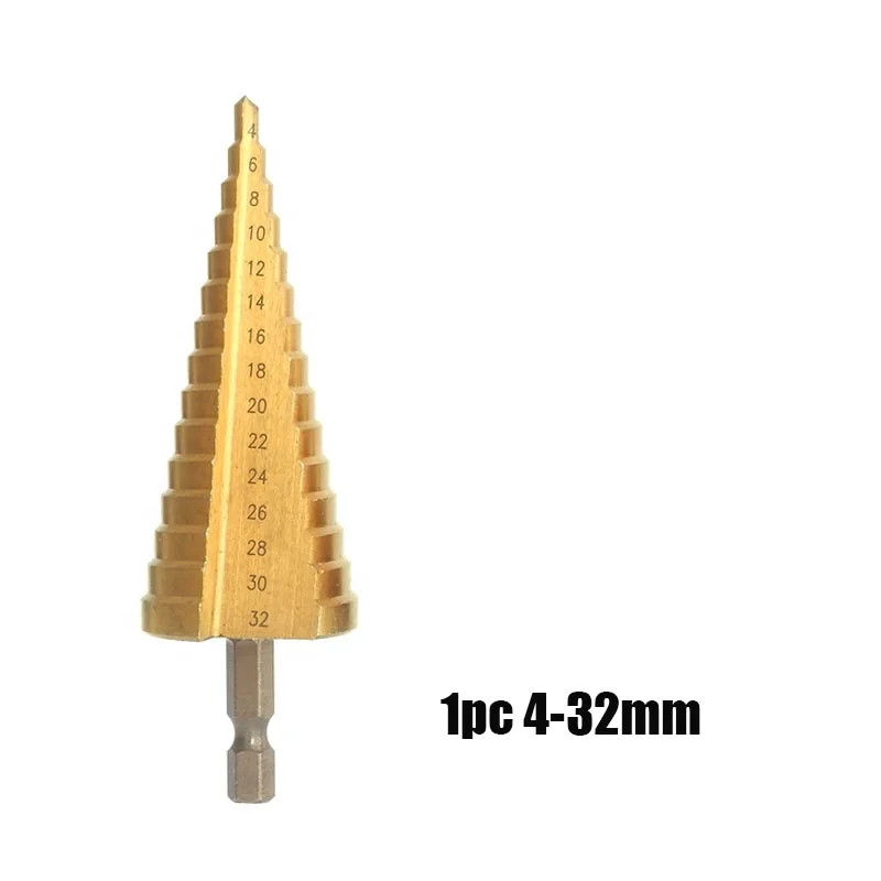 4-32mm HSS Step Drill Bits in Titanium Coated for Metal/Wood