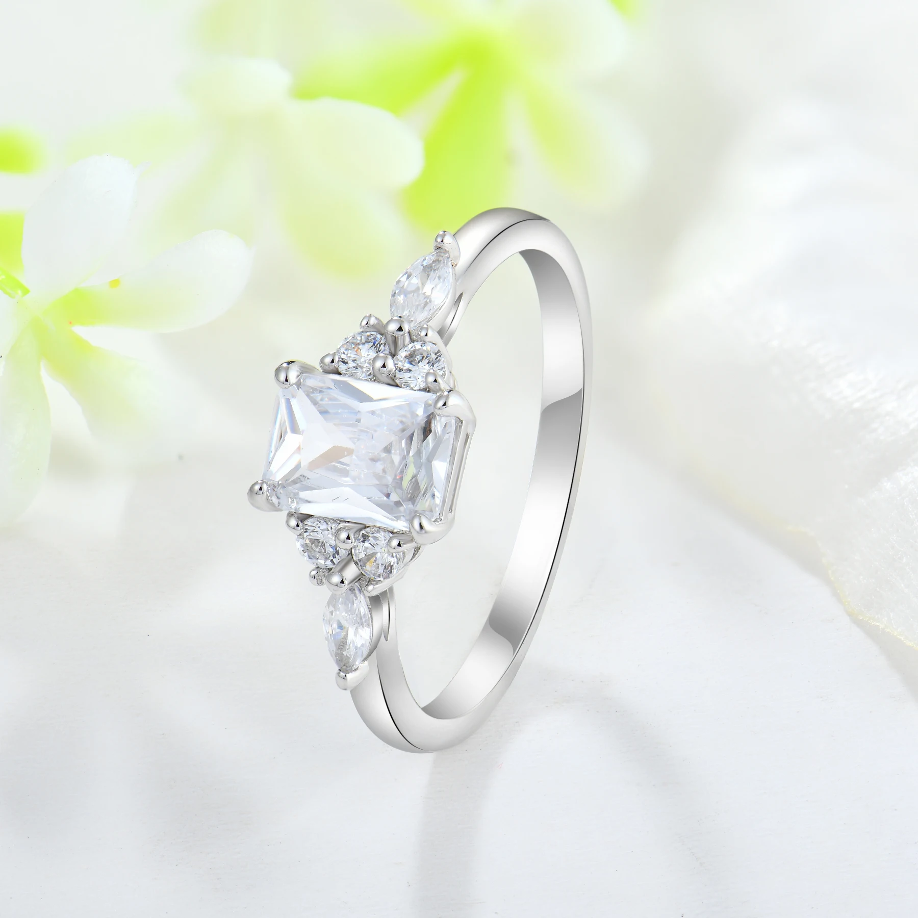 fine jewelry zircon ring s925 sterling silver ring emerald cut wedding engagement  ring for women gift gemstone custom jewelry