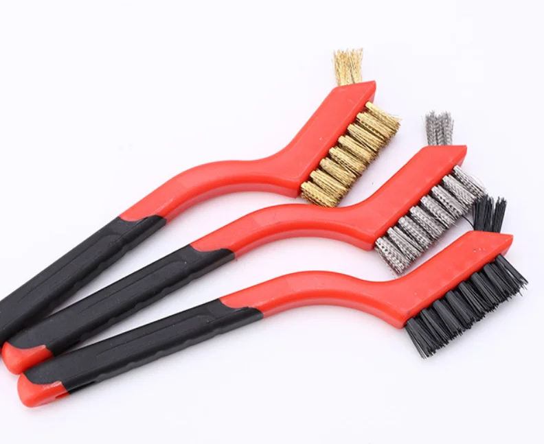 Wire Brush Set for Cleaning Welding Slag Rust Wire Bristle Scratch Brush Set Curved Silicone Soft Handle Brushes Stainless Steel