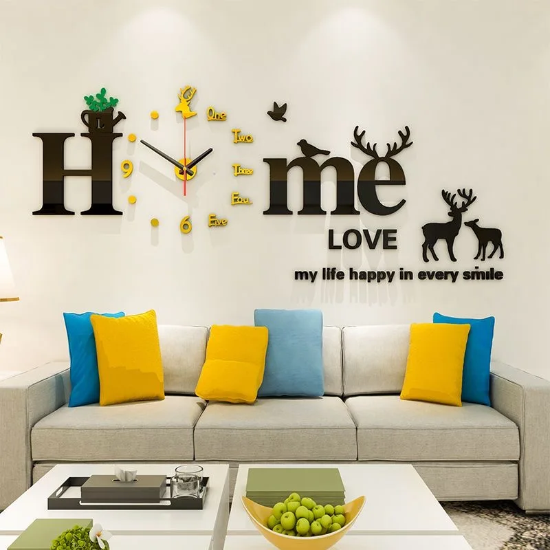 DIY Acrylic Home Design Wall Sticker Wallpaper For Bedroom Decoration 3D Modern Self-adhesive Wall Clocks Noiseless