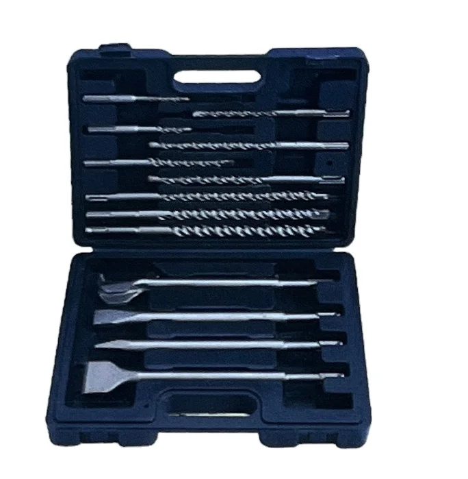 high quality13PCS 6-14MM SDS Plus Drill Set Electric Hammer Drill Bit and Chisel Set for Concrete and Masonry in Plastic Box