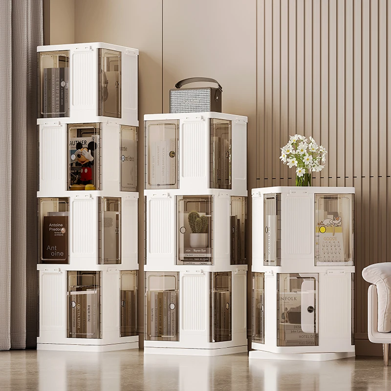 Rmier rotating bookshelf multiple layers  large capacity book storage shelves multifunctional living room storage container