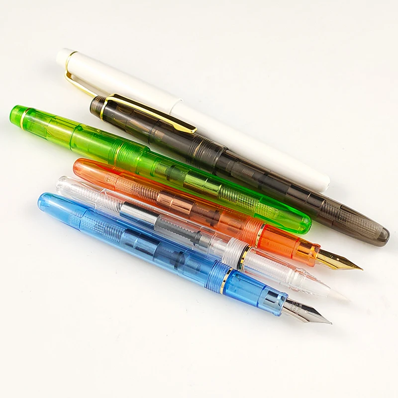 Transparent Different Nib Piston Filling Fountain Pen  Fine Nib Gold Trim Marker Nib Calligraphy Soft Brush Pen Set