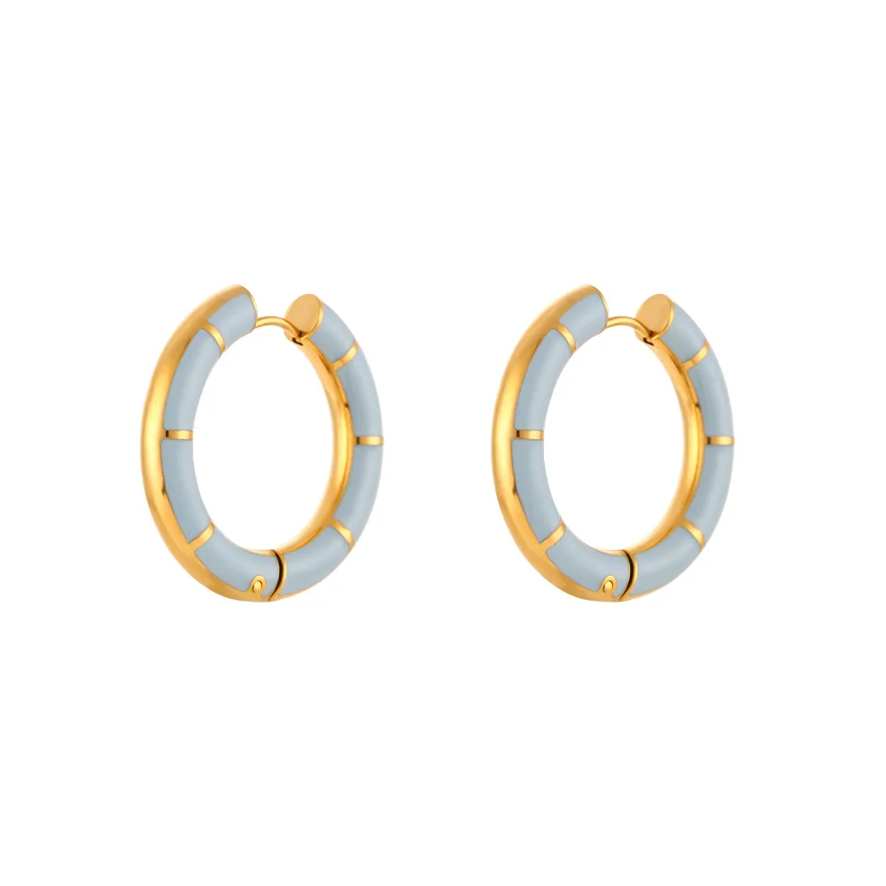 Single-sided oil-drip wheel round earrings, fashionable retro stainless steel plated 18K earrings jewelry