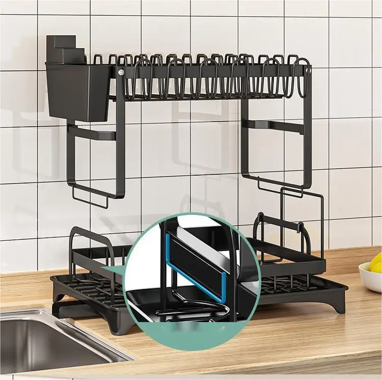 Large-Capacity Dish Rack 2-Tier Kitchen Dish Drying Rack for Dishes Cutlery Plate Drying Rack