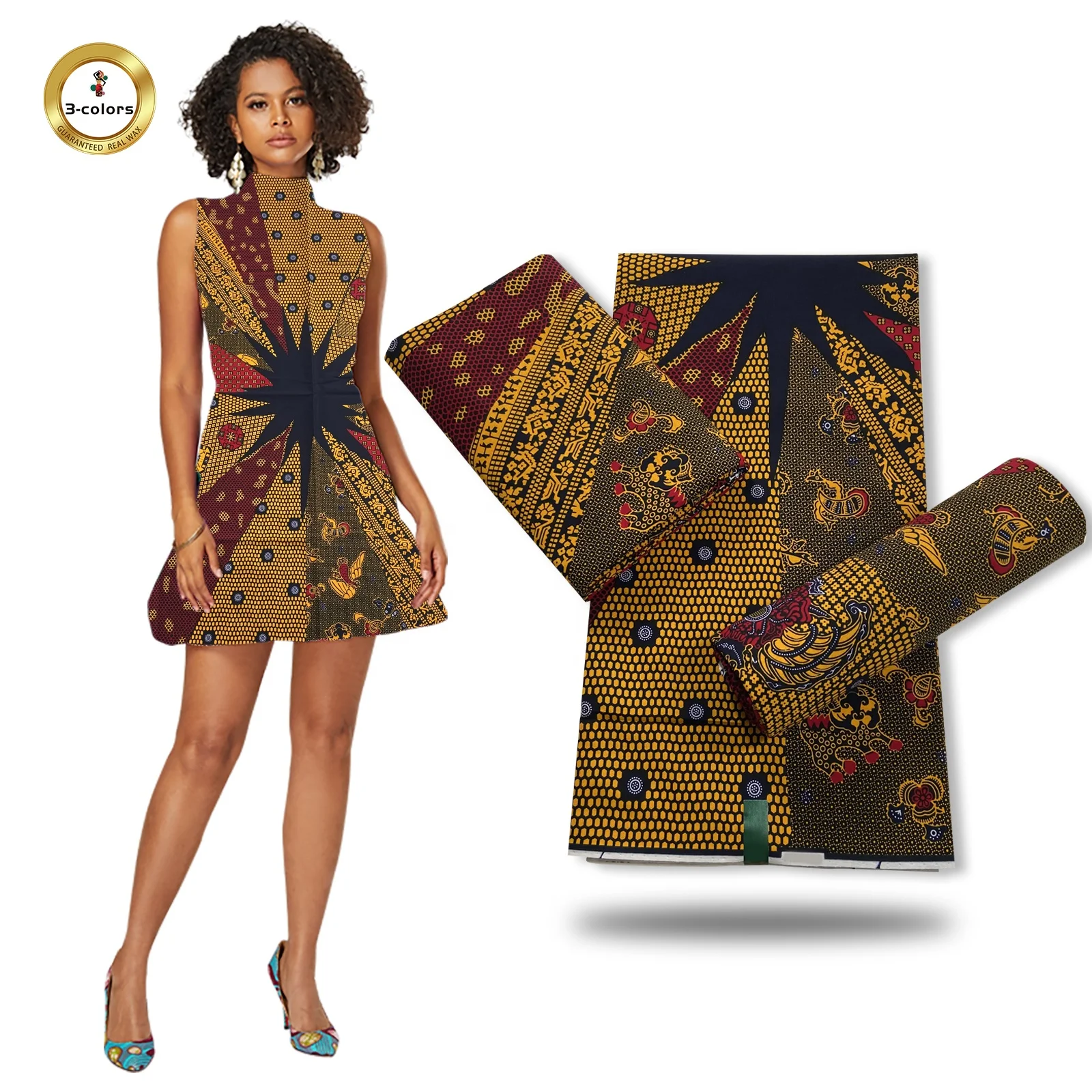 Manufacturer Cotton Printed African Ankara Fabric Labels Cotton Real Wax  For Dress