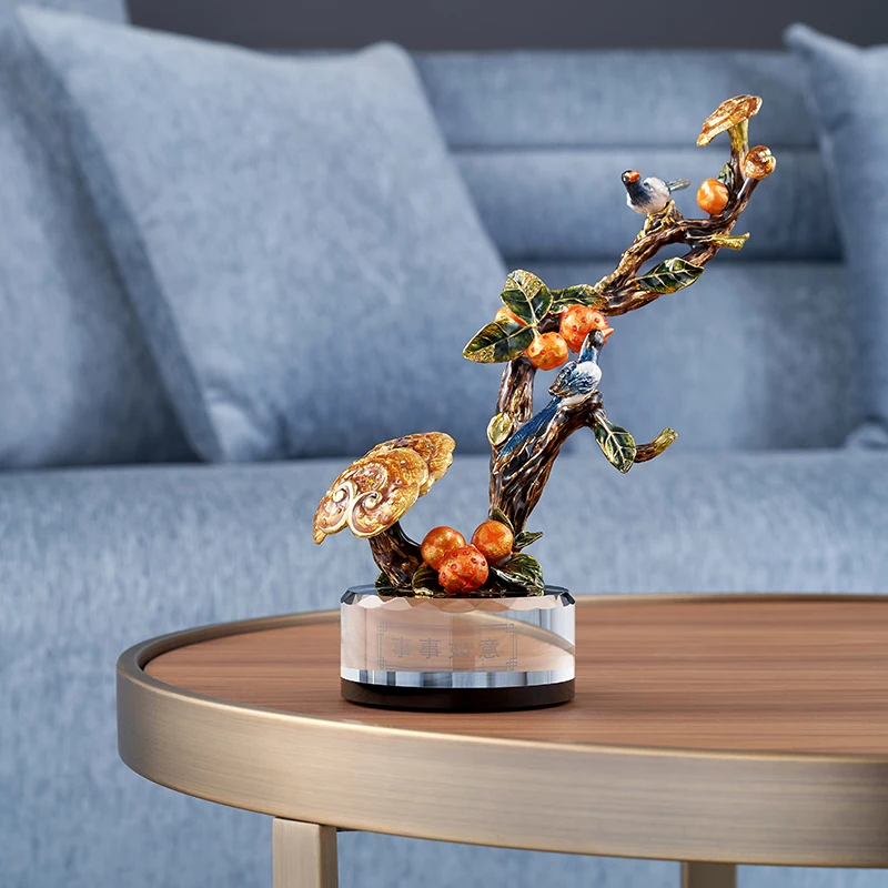 RORO Classic lucky decorative luxury lovely reishi mushroom ornament with crystal glass base with enamel handmade painting