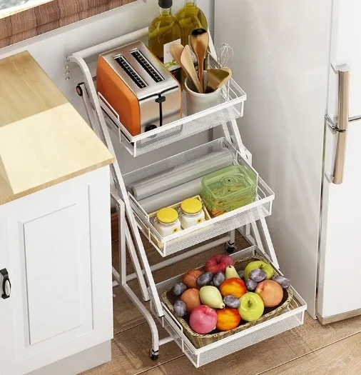 Hot New Product Mobile Shelving Unit Organizer Foldable Rolling Utility Cart with Casters Wheels