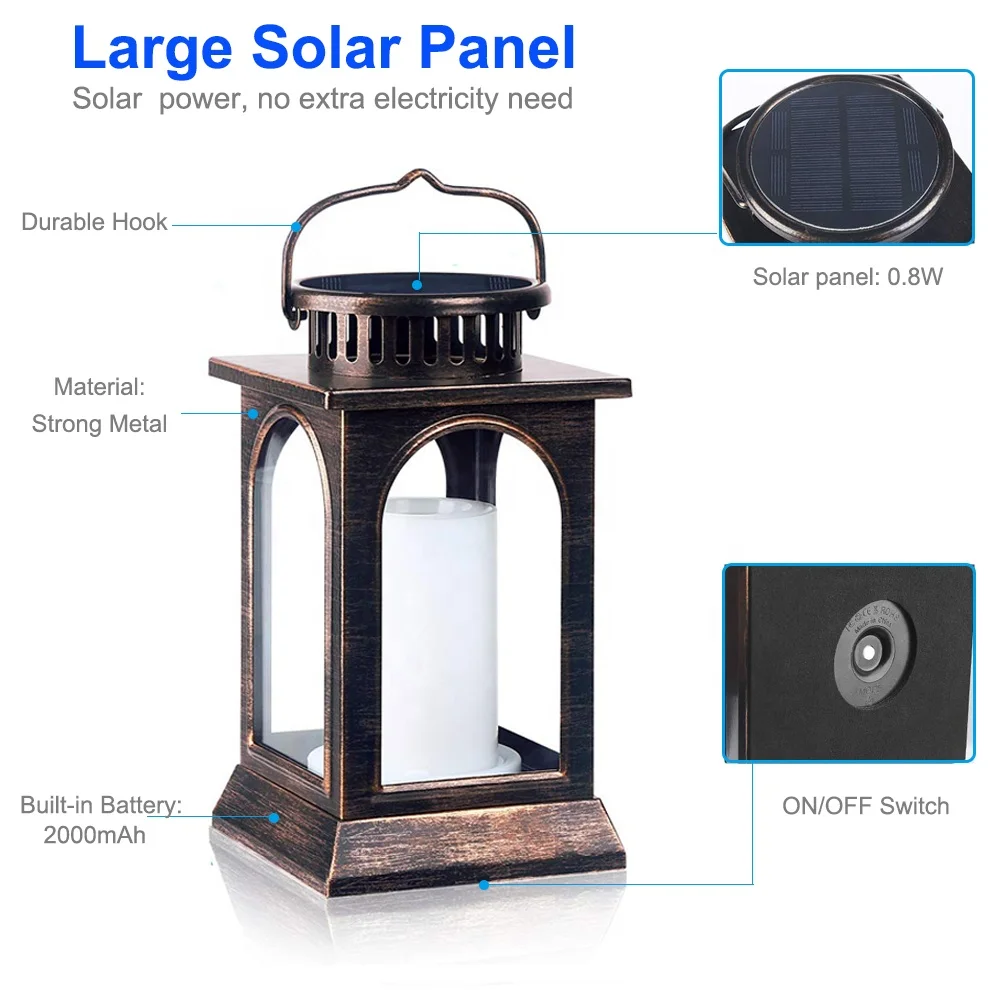 
2020 hot sale outdoor garden decoration solar lantern led light flame flickering dock lights 