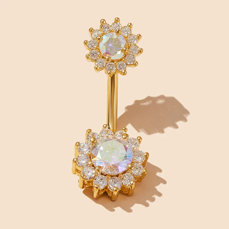 Shenzhen factory OEM ODM zircon opal rhinestone stainless steel titanium belly bar belly ring