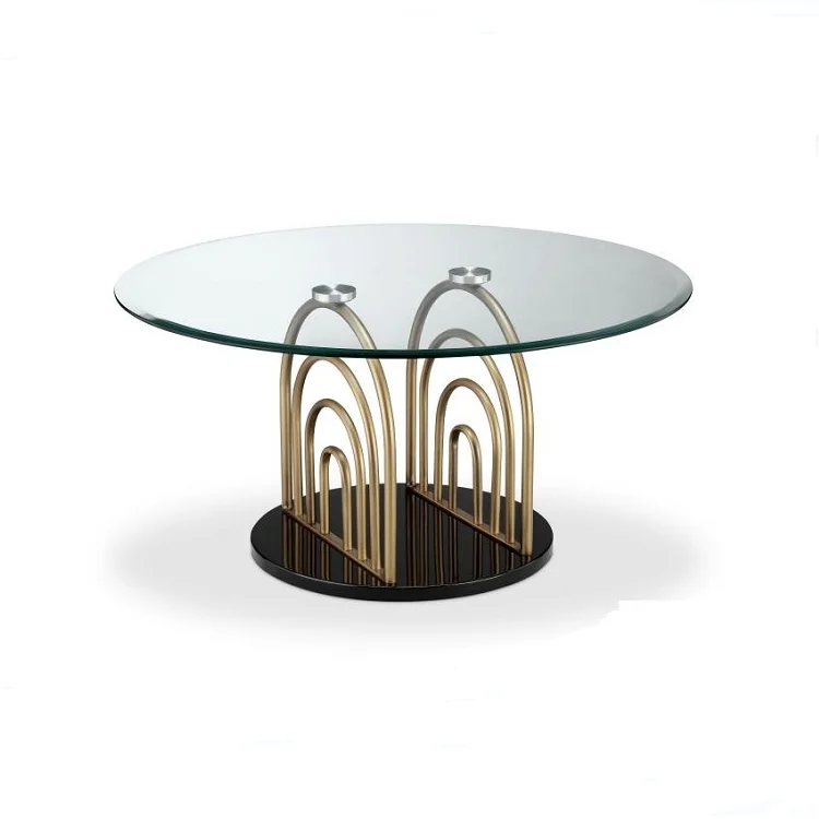 Simple Modern Tea Table Light Luxury Round Bronze Iron Art Temper Tempering Glass Top Tables Basses Modernes Coffee Table