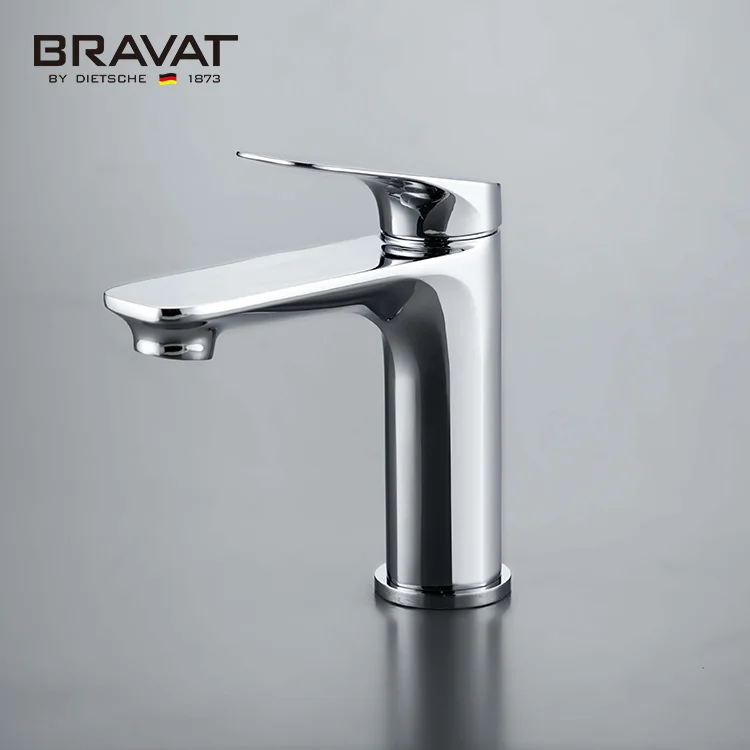 Bravat Apartment Sanitary Ware Project Wholesale Luxury Commercial Single Hole Brass Chrome Bathroom Wash Basin Mixers Faucet