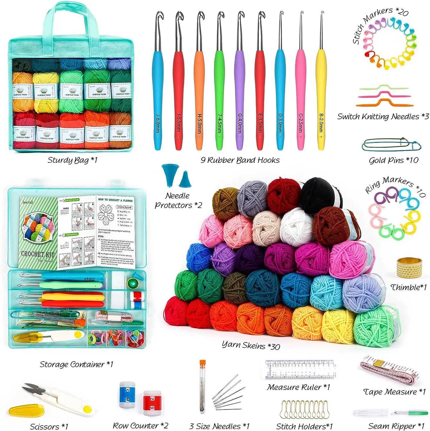 Crochet Hook Kit Storage Bag Weaving Knitting Needles Set Diy Arts Craft Accessories Crochet Supplies