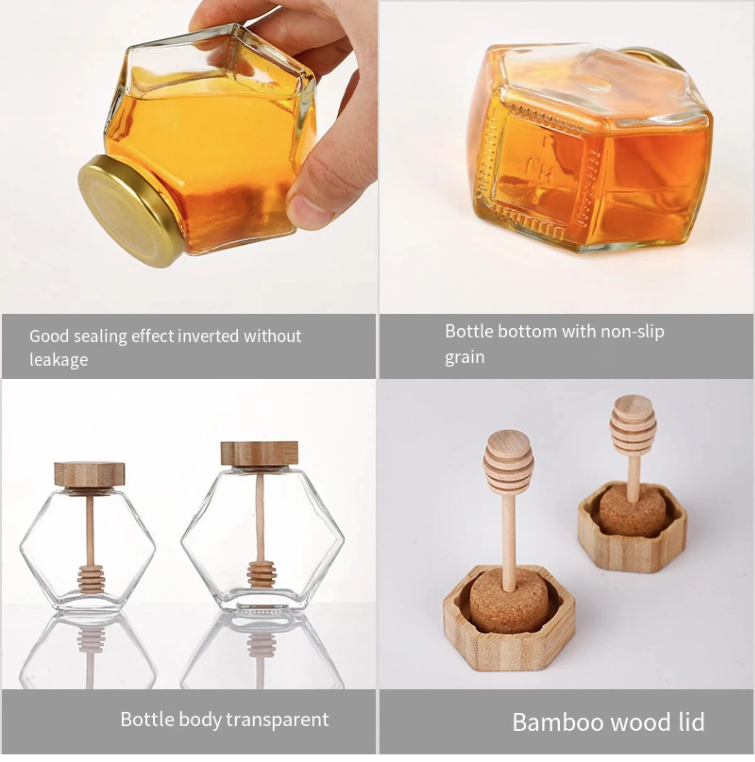 Factory Produced Food Grade Empty Clear Round Glass Honey Jar