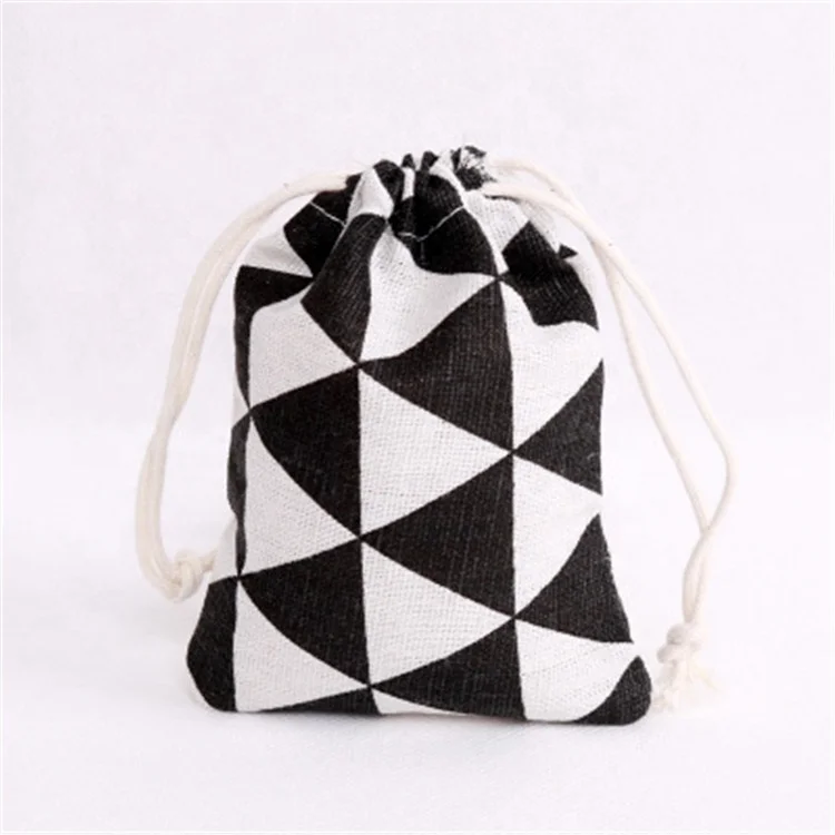 
Black White Triangle Jute Drawstring Gift Candy Jewelry Pouches Bags Parties Wedding Gift Packing Pouch 