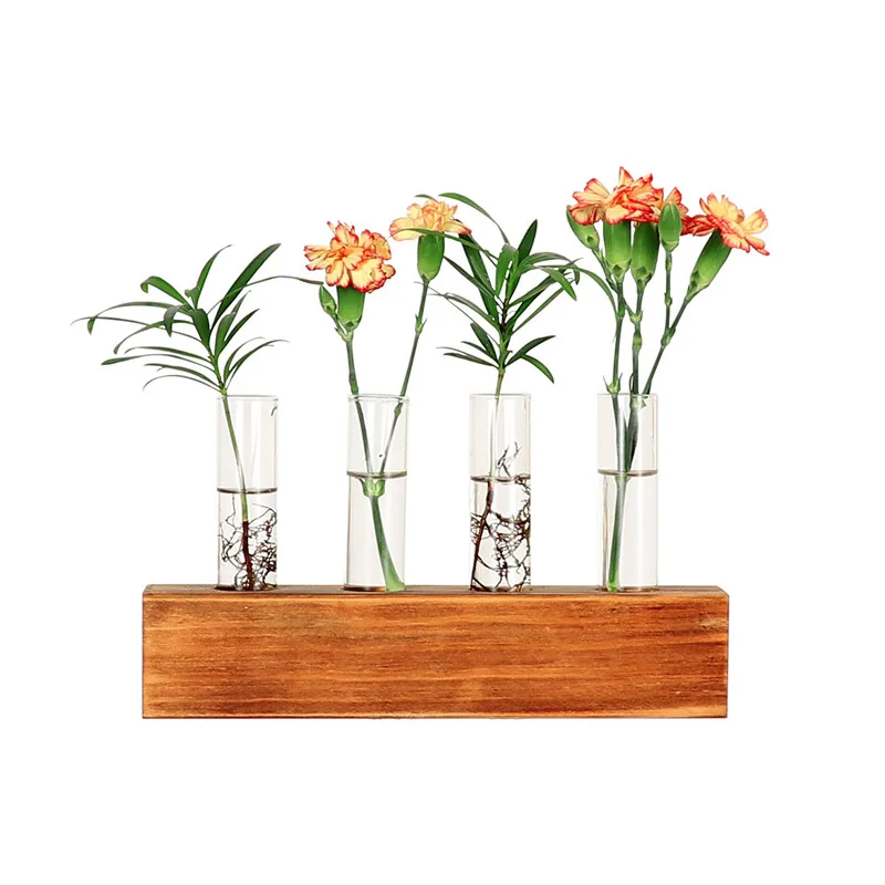 Creative Glass Tabletop glass vases for home decor with Wooden Frame