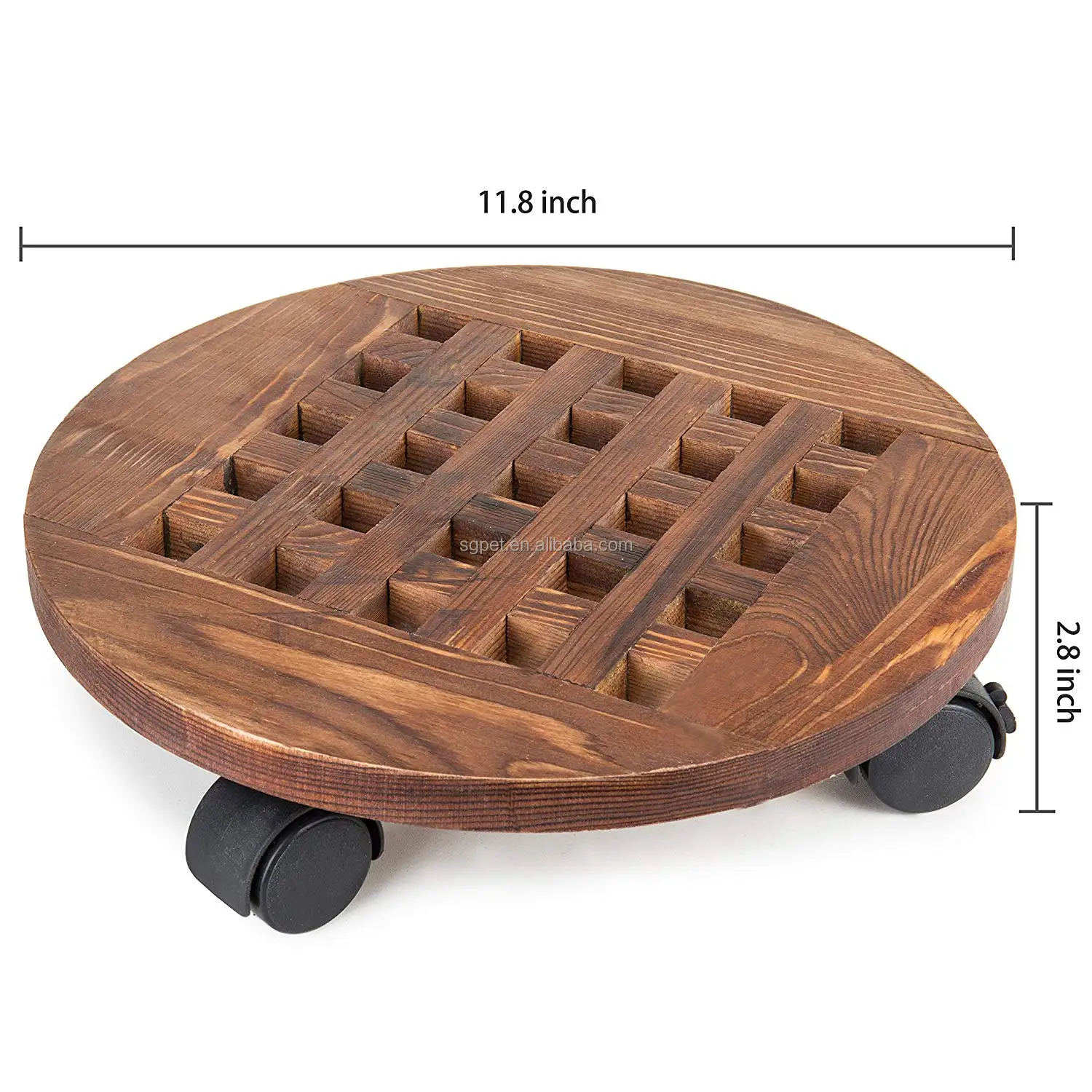 Wholesale customize Gridding  Round Wooden plant mover with wheels, Plant pot Trolley  Wooden Trolley