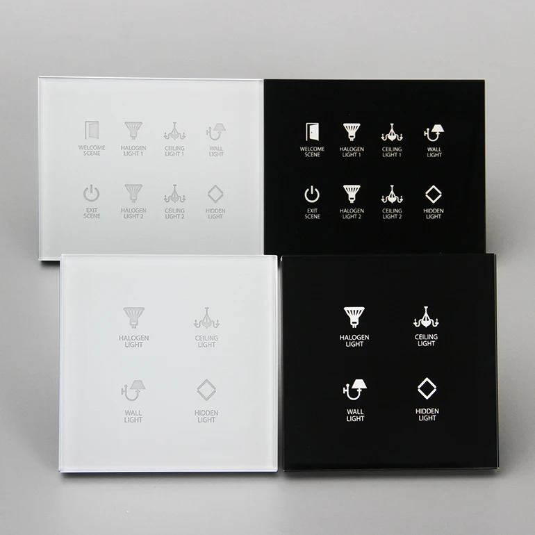 Intelligent hotel Tempered Glass 8 Button 12V Or 24V DC RS485 Modbus Protocol Smart Light Control Electrical Switch