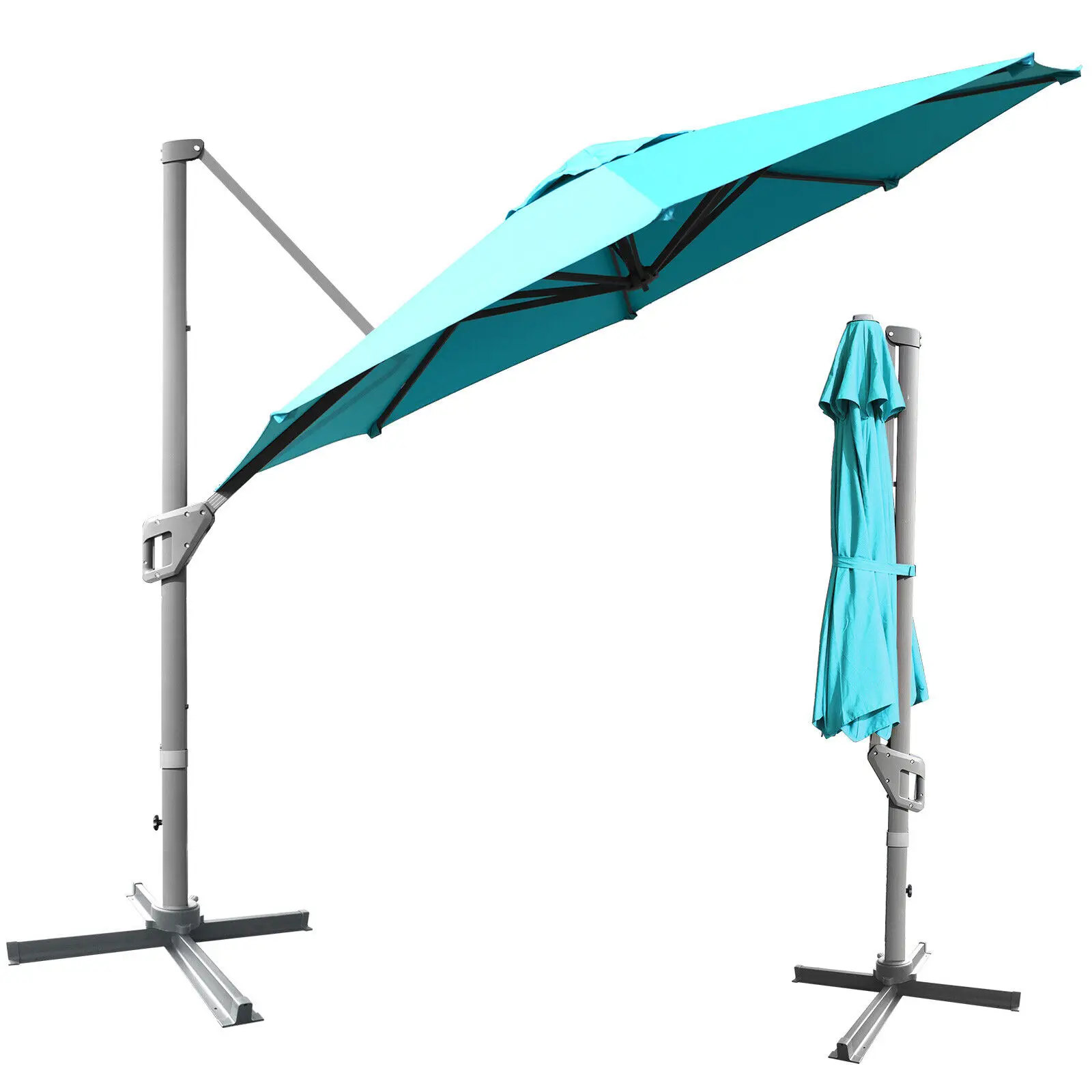 Outdoor lightweight aluminium frame patio umbrella large size 360 degrees luxury cantilever garden umbrella with cross base